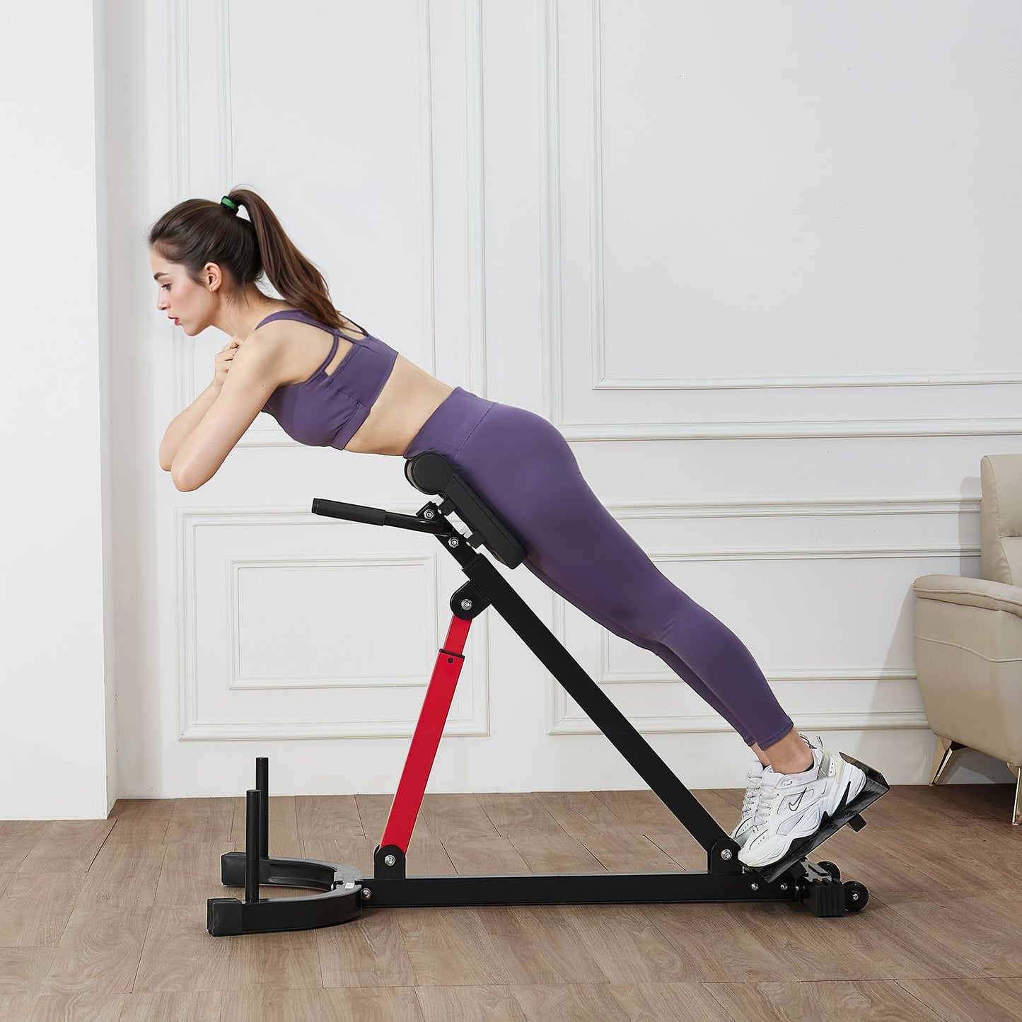 Roman Chair Hyperextension Bench, 350 Lbs Adjustable Extension Machine, Multi-Function Exercise Equipment For Glute, Hamstring, Lower Back, And Ab Workout, Fitness Weight Bench For Home Gym