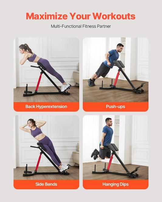 Roman Chair Hyperextension Bench, 350 Lbs Adjustable Extension Machine, Multi-Function Exercise Equipment For Glute, Hamstring, Lower Back, And Ab Workout, Fitness Weight Bench For Home Gym